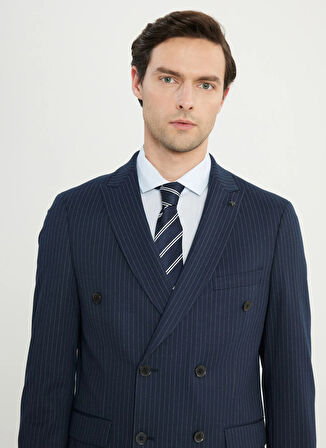 Altınyıldız Classics Normal Bel Slim Fit Lacivert - Beyaz Erkek Takım Elbise ACE030252243_LCB