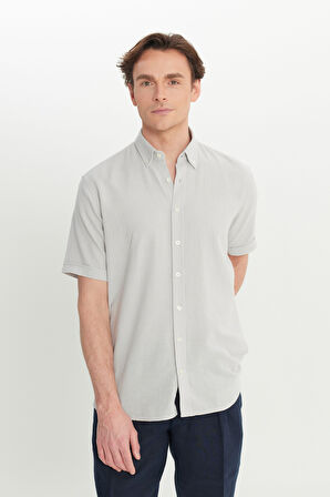 %100 Pamuk Comfort Fit Rahat Kesim Düğmeli Gömlek Yaka Armürlü Gömlek