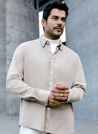 Altınyıldız Classics Comfort Fit Düğmeli Yaka Ekru Erkek Gömlek ACE020261370_EKR