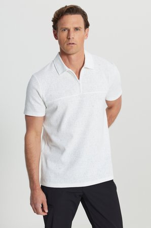 Pamuklu Slim Fit Dar Kesim Polo Yaka Jakarlı Esnek Tişört