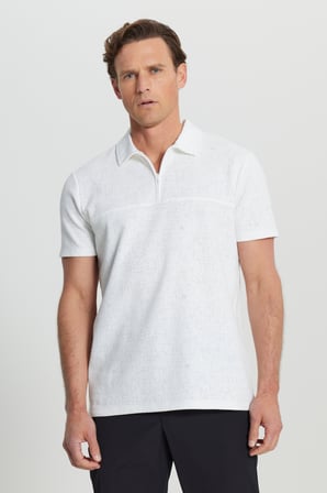 Pamuklu Slim Fit Dar Kesim Polo Yaka Jakarlı Esnek Tişört