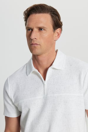Pamuklu Slim Fit Dar Kesim Polo Yaka Jakarlı Esnek Tişört