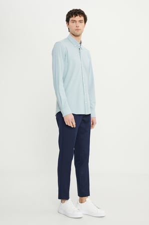 360 Her Yöne Esneyen Pamuklu Slim Fit Dar Kesim Düğmeli Yaka Örme Gömlek