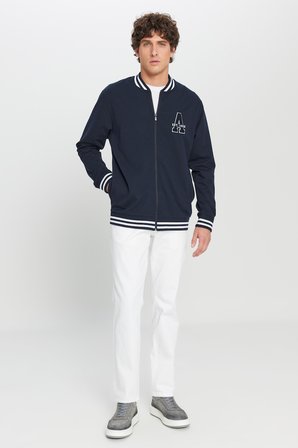 2 İplik Pamuklu Standart Fit Normal Kesim Fermuarlı Kolej Yaka Yan Cepli Sweatshirt