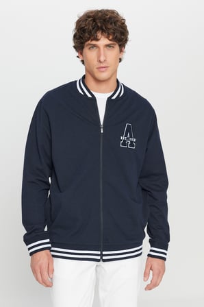 2 İplik Pamuklu Standart Fit Normal Kesim Fermuarlı Kolej Yaka Yan Cepli Sweatshirt