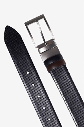 %100 Deri Desenli Çift Taraflı Klasik Kemer