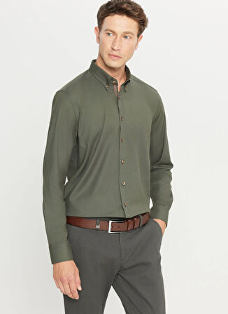 Altınyıldız Classics Slim Fit Düğmeli Yaka Haki Erkek Gömlek ACE020261467_HAK