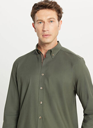Altınyıldız Classics Slim Fit Düğmeli Yaka Haki Erkek Gömlek ACE020261467_HAK