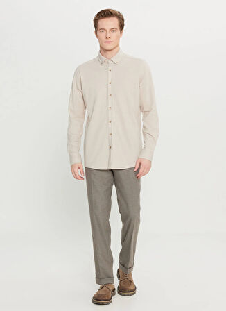 Altınyıldız Classics Slim Fit Düğmeli Yaka Bej Erkek Gömlek ACE020261468_BEJ