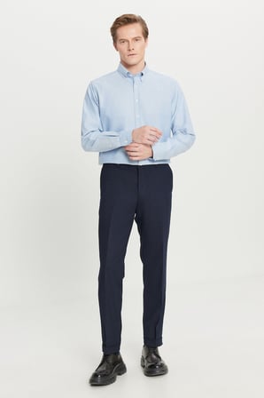 Yünlü Slim Fit Dar Kesim Beli Lastikli Yan Cepli Esnek Klasik Pantolon