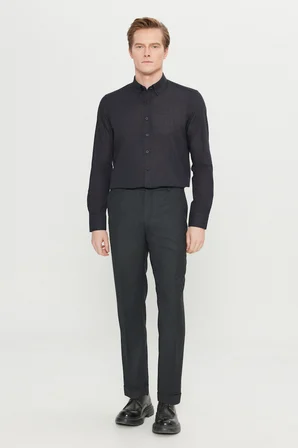 Yünlü Slim Fit Dar Kesim Beli Gizli Lastikli Yan Cepli Klasik Pantolon