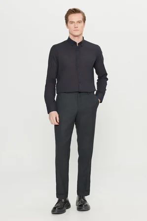 Yünlü Slim Fit Dar Kesim Beli Gizli Lastikli Yan Cepli Klasik Pantolon