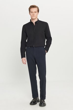 Slim Fit Dar Kesim Gofre Desenli Beli Gizli Lastikli Yan Cep Klasik Pantolon