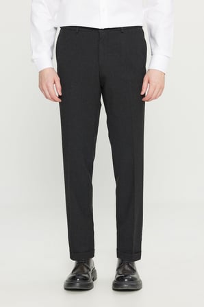 Slim Fit Dar Kesim Gofre Desenli Beli Gizli Lastikli Yan Cep Klasik Pantolon