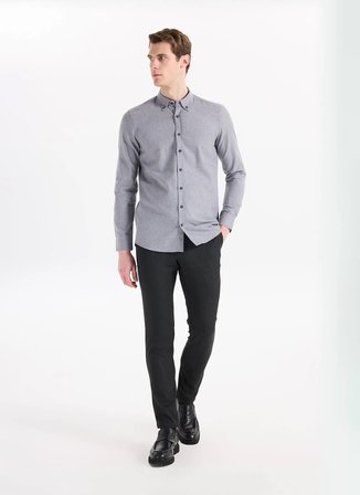 Altınyıldız Classics Gri Erkek Düğmeli Slim Fit Melanj Gömlek ACE020261519_GRI