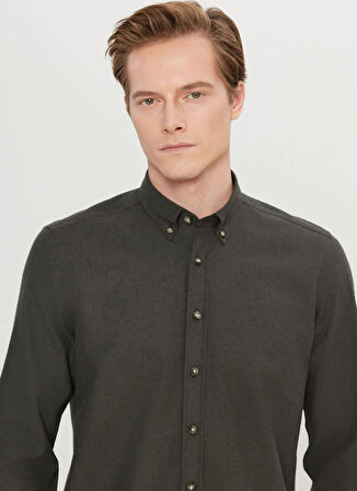 Altınyıldız Classics Slim Fit Düğmeli Yaka Haki Erkek Gömlek ACE020261519_HAK