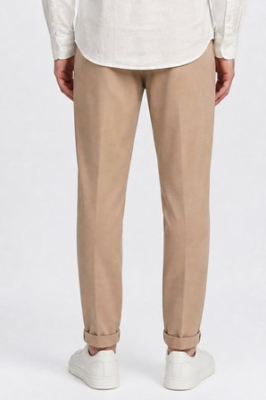 360 Her Yöne Esneyen Pamuklu Slim Fit Dar Kesim Beli Bağlamalı Yan Cepli Casual Pantolon