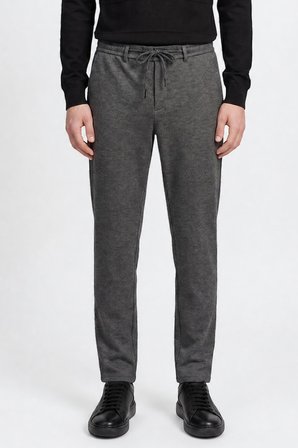 Slim Fit Dar Kesim Beli Bağlamalı Yan Cepli Diagonal Desenli Esnek Casual Pantolon