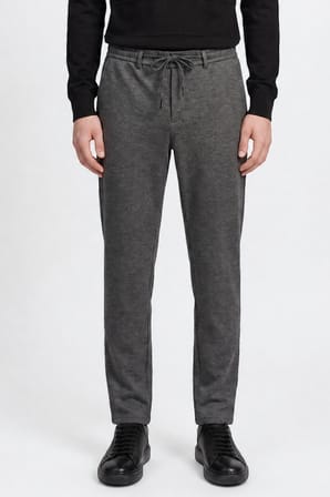 Slim Fit Dar Kesim Beli Bağlamalı Yan Cepli Diagonal Desenli Esnek Casual Pantolon