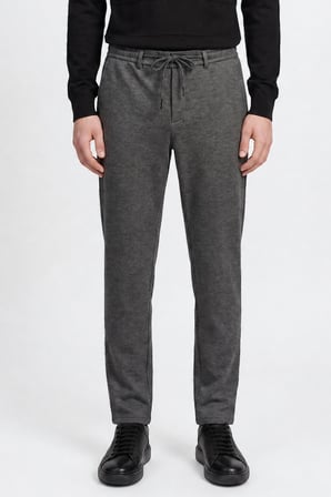 Slim Fit Dar Kesim Beli Bağlamalı Yan Cepli Diagonal Desenli Esnek Casual Pantolon