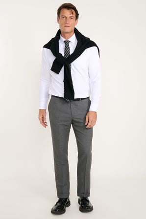 Slim Fit Dar Kesim Beli Gizli Lastikli Yan Cepli Armürlü Klasik Pantolon