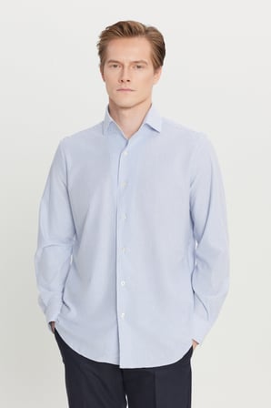 Pamuklu Slim Fit Dar Kesim Klasik Yaka Çizgili Örme Gömlek