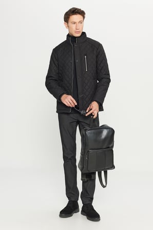 Standart Fit Normal Kesim Dik Yaka Yan Cepli Desenli Overcoat