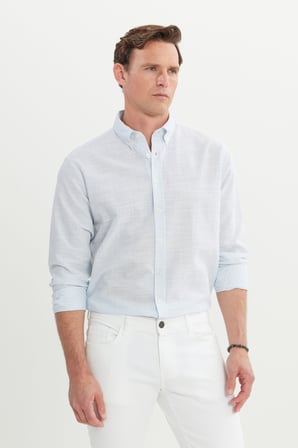 %100 Pamuk Comfort Fit Rahat Kesim Düğmeli Yaka Çizgili Gömlek