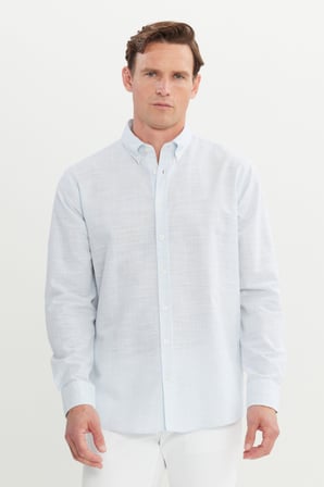 %100 Pamuk Comfort Fit Rahat Kesim Düğmeli Yaka Çizgili Gömlek