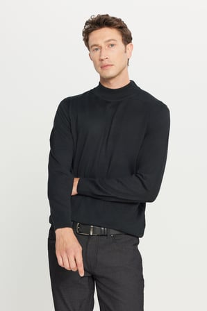 Yünlü Standart Fit Normal Kesim Yarım Balıkçı Yaka Basic Triko Kazak