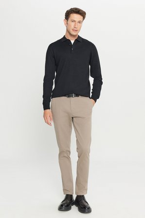 Yünlü Standart Fit Normal Kesim Polo Yaka Basic Triko Kazak