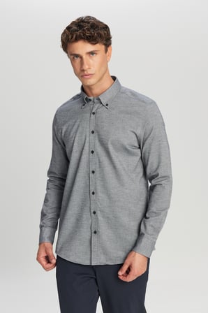 %100 Pamuk Slim Fit Dar Kesim Düğmeli Yaka Diagonal Desenli Flanel Gömlek