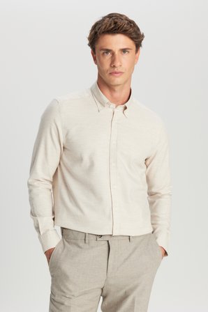 %100 Pamuk Slim Fit Dar Kesim Düğmeli Yaka Diagonal Desenli Flanel Gömlek