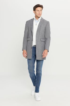 Standart Fit Normal Kesim Mono Yaka Desenli Kapak Cepli Palto