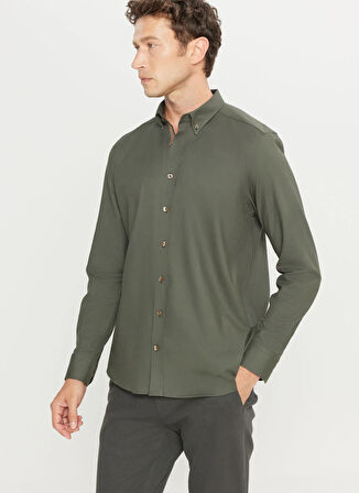 Altınyıldız Classics Slim Fit Düğmeli Yaka Haki Erkek Gömlek ACE020261467_HAK