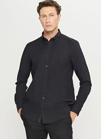 Altınyıldız Classics Slim Fit Düğmeli Yaka Siyah Erkek Gömlek ACE020261467_SYH