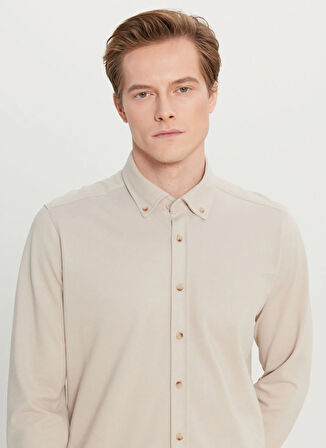 Altınyıldız Classics Slim Fit Düğmeli Yaka Bej Erkek Gömlek ACE020261468_BEJ