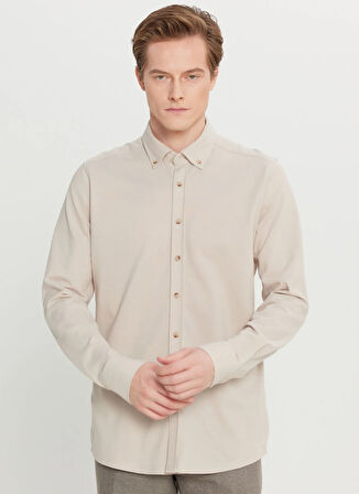 Altınyıldız Classics Slim Fit Düğmeli Yaka Bej Erkek Gömlek ACE020261468_BEJ