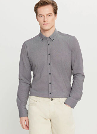Altınyıldız Classics Slim Fit Düğmeli Yaka Gri Erkek Gömlek ACE020261468_GRI