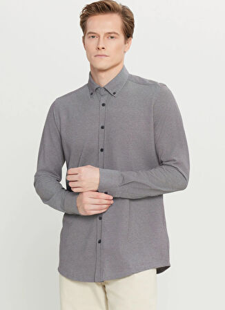 Altınyıldız Classics Slim Fit Düğmeli Yaka Gri Erkek Gömlek ACE020261468_GRI