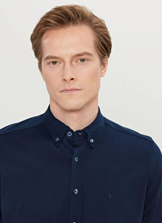 Altınyıldız Classics Slim Fit Düğmeli Yaka Lacivert Erkek Gömlek ACE020261469_LAC