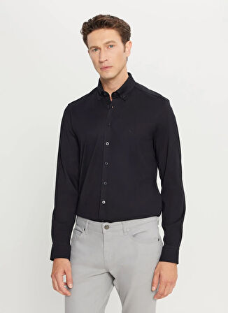 Altınyıldız Classics Slim Fit Düğmeli Yaka Siyah Erkek Gömlek ACE020261469_SYH