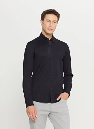 Altınyıldız Classics Slim Fit Düğmeli Yaka Siyah Erkek Gömlek ACE020261469_SYH