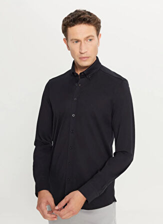 Altınyıldız Classics Slim Fit Düğmeli Yaka Siyah Erkek Gömlek ACE020261469_SYH