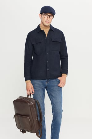 Yünlü Comfort Fit Rahat Kesim Gömlek Yaka Fleto Cepli Ceket Gömlek