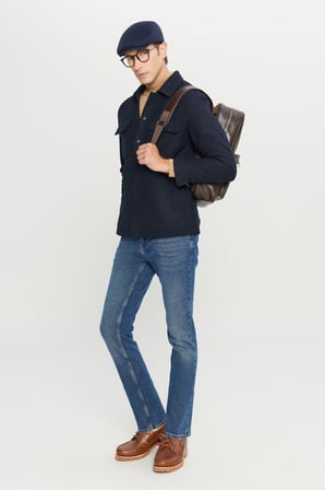 Yünlü Comfort Fit Rahat Kesim Gömlek Yaka Fleto Cepli Ceket Gömlek