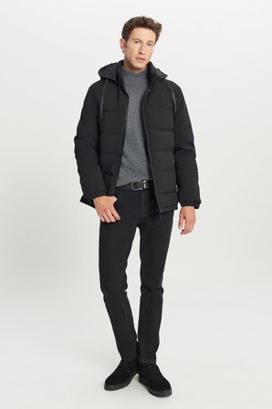Standart Fit Normal Kesim Dik Yaka Kapüşonlu Yan Cepli Casual Mont