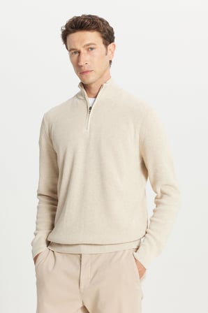 Pamuklu Standart Fit Normal Kesim Bato Yaka Jakarlı Triko Kazak