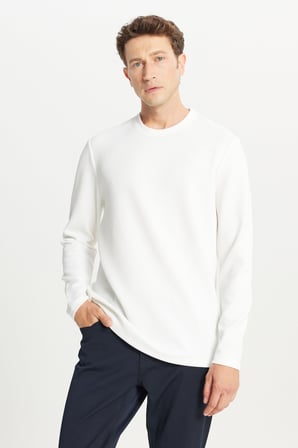 Slim Fit Dar Kesim Bisiklet Yaka Jakarlı Uzun Kollu Tişört