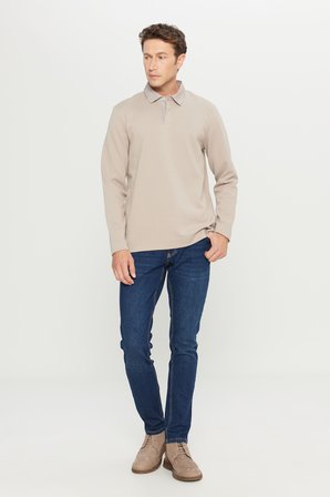 Pamuklu Slim Fit Dar Kesim Polo Yaka Uzun Kollu Esnek Tişört
